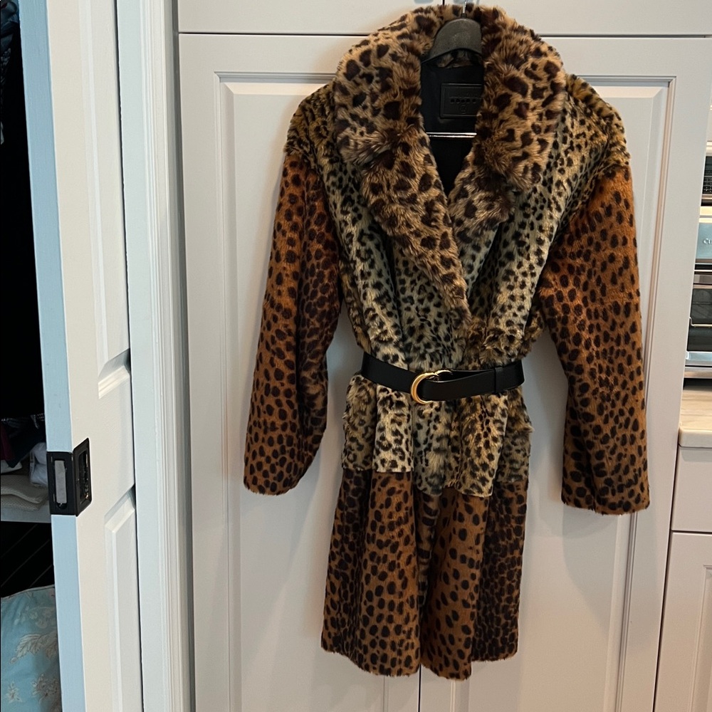 Blank NYC faux Animal Print Teddy coatGucci Mermont belt not included model 4p